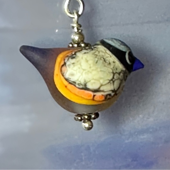 Handcrafted Glass Enamel Bird Earrings – Artisan Dangle Hand Painted 925 Silver - Picture 6 of 11